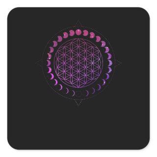 Moon Phases Flower Of Life Mandala Divine Geometry Square Sticker