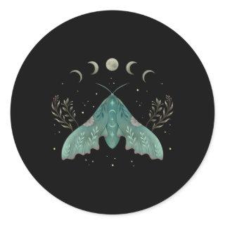 Moon Phases Luna Moth Insect Cottagecore Aesthetic Classic Round Sticker