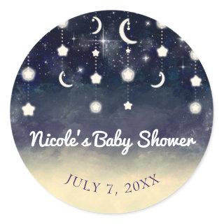 Moon Star Glow Celestial Watercolor Baby Shower Classic Round Sticker