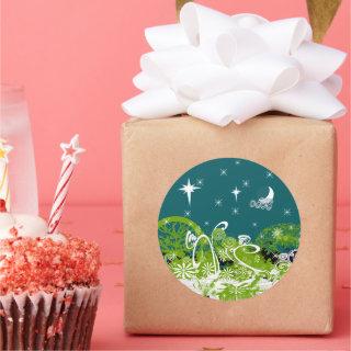 Moon Stars Swirl Paint Splat Classic Round Sticker