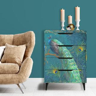 Moonlight Peacock n Feathers Gold Teal Decoupage Tissue Paper