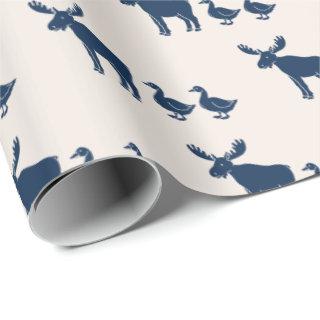 Moose and Ducks Pattern Navy Blue