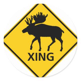 Moose Crossing Highway Sign Classic Round Sticker