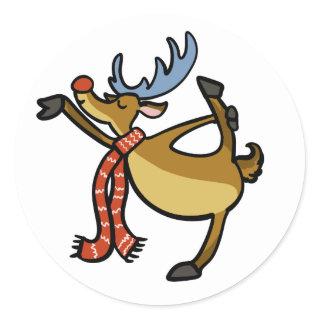 Moose dancing cartoon | choose background color classic round sticker