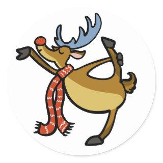 Moose dancing cartoon | choose background color classic round sticker