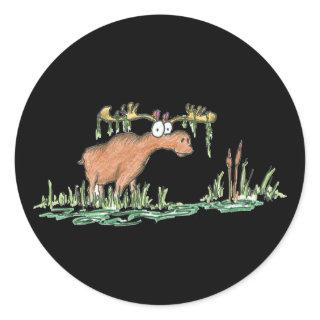 Moose on the loose classic round sticker