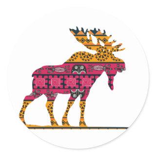Moose silhouette color classic round sticker