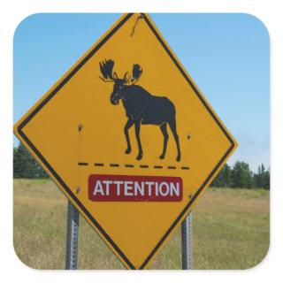 Moose Warning Sign Square Sticker