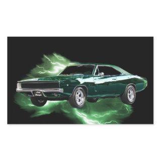 Mopar: '68 Dodge Charger with green lightning Rectangular Sticker