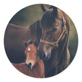 Morgan Mare and Foal Classic Round Sticker