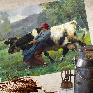 MORNING MILKING ANTIQUE FRENCH PAINTING TISSUE PAPER