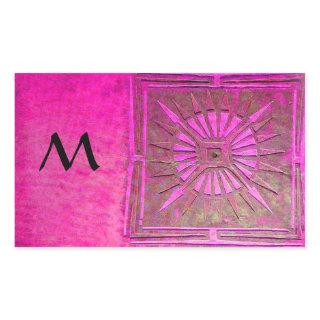 MORNING STAR Pink,Fuchsia Black, Monogram Rectangular Sticker