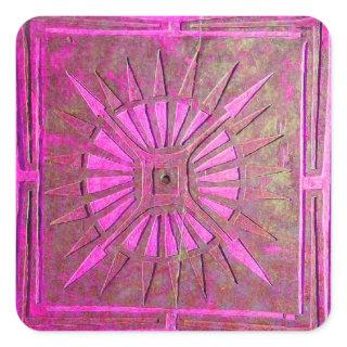 MORNING STAR Pink,Fuchsia Black, Monogram Square Sticker