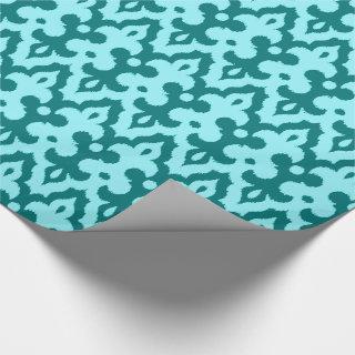 Moroccan Ikat Damask Pattern, Turquoise and Aqua