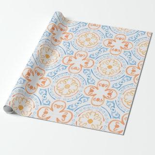 Moroccan tile in blue and orange wrapping papper