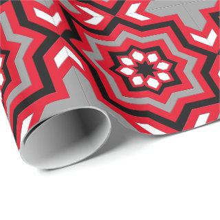 Moroccan Tile, Red, Gray / Grey, Black and White
