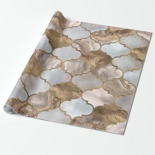 Moroccan trellis White marble and gold