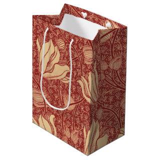 Morris Inspired Lily Flower Botanical Red Textile  Medium Gift Bag