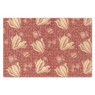 Morris Inspired Lily Flower Botanical Red Textile  Tissue Paper
