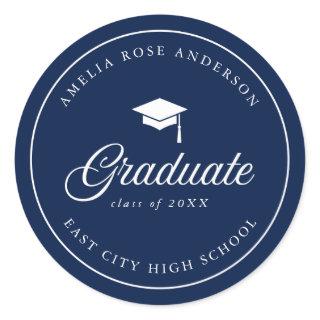 Mortarboard Script Editable Color Graduate Classic Round Sticker