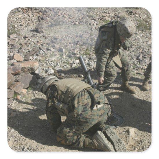 Mortarmen cover their ears and avert their eyes square sticker