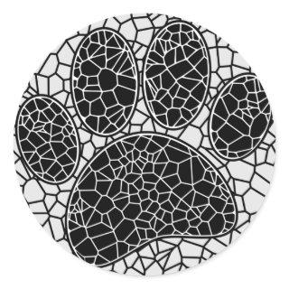 Mosaic Art Dog Paw Print In Black And White Classic Round Sticker