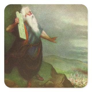 Moses and the Ten Commandments, Vintage Religion Square Sticker