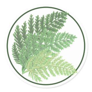 Moss Green Fern Classic Round Sticker