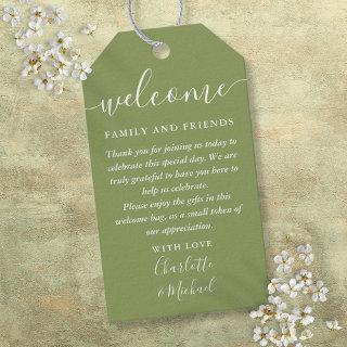 Moss Green Wedding Favor Welcome Basket Bag Gift Tags
