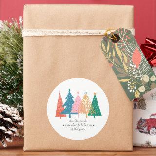 Most Wonderful Time Christmas Tree Holiday Classic Round Sticker