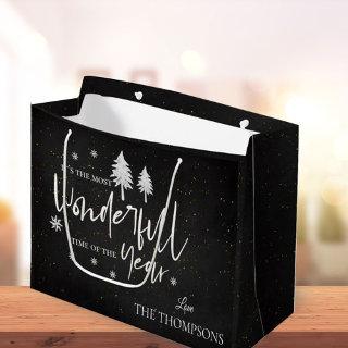 Most Wonderful Time of The Year Black Christmas Large Gift Bag
