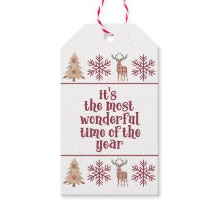 Most Wonderful Time Woodland Border Snowflake Gift Tags