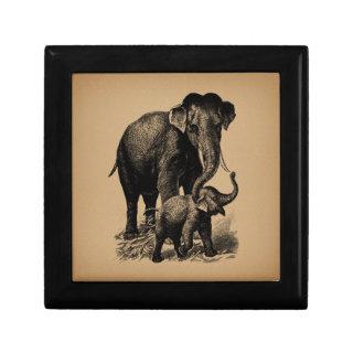 Mother and Baby Elephant Vintage Art Gift Box