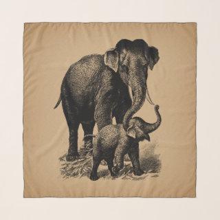 Mother and Baby Elephant Vintage Art Scarf