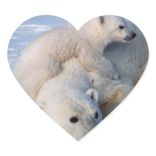 Mother and Baby Polar Bears Heart Sticker