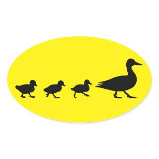 Mother Duck and Ducklings in Silhouette Oval Sticker