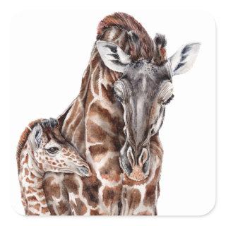 Mother Giraffe with Baby Giraffe Square Sticker