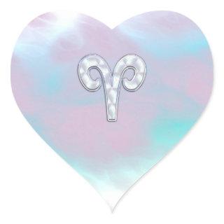 Mother of Pearl Style Aries Zodiac Symbol Heart Sticker