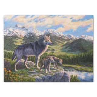 Mother Wolf & Pups Mountain River Valley Tissue Paper