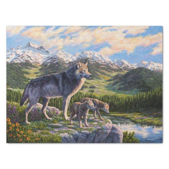 Mother Wolf & Pups Mountain River Valley Tissue Paper