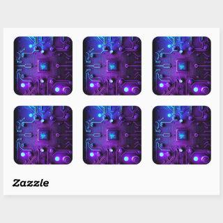 Motherboard Microchip Purple Blue IT Computer Back Square Sticker