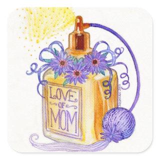 Mother's Day Love of Mom Perfume Bottle Square Sticker