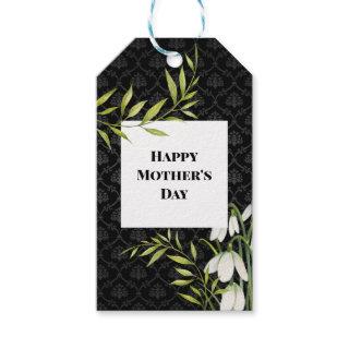 Mothers Day White Snowdrops and Laurel Damask Gift Tags