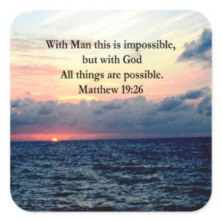 MOTIVATING SUNRISE MATTHEW 19:26 PHOTO DESIGN SQUARE STICKER