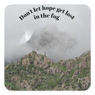 Motivational Hang In There Mountain with Fog Square Sticker