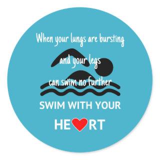 Motivational swimming blue classic round sticker