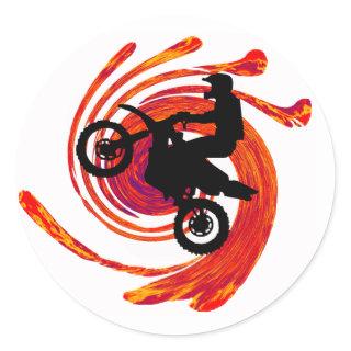 Moto Fire Tracks Classic Round Sticker