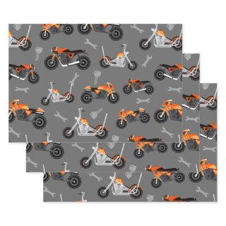 Motorcycle Pattern Gift Biker Tools Gray Orange  Sheets