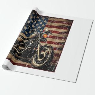Motorcycle USA Flag Retro Biker