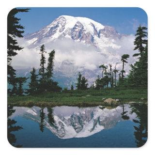 Mount Rainier relected in a mountain tarn Square Sticker